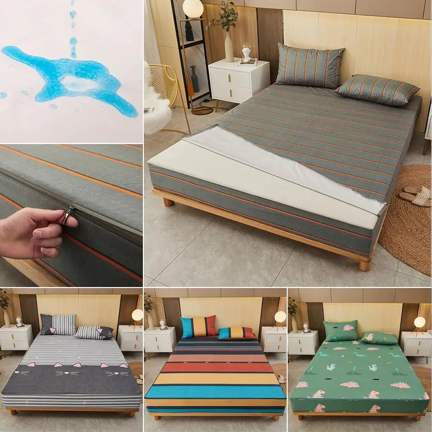 Mattress Protector Waterproof - หกด้านซิปที่นอน Protector เต็มรูปแบบแผ่นกันน้ำฝุ่น Single/Queen/King /Twin/ปรับแต่งเตียงแผ่น