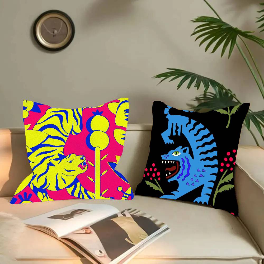 Home Textiles Egypt - ปลอกหมอนลายเสือดาวและเสือที่มีสีสันสไตล์อียิปต์โบราณ ปลอกหมอนทรงสี่เหลี่ยมสำหรับตกแต่งห้องนอน โซฟา และห้องพักผ่อน