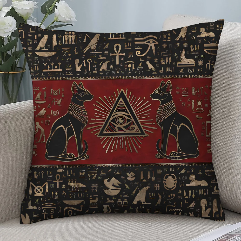 Home Textiles Egypt - ปลอกหมอนอิงอียิปต์โบราณลายอานูบิส ผ้ากำมะหยี่สั้น สำหรับตกแต่งโซฟา ของขวัญตกแต่งบ้าน พิมพ์ลาย สำหรับห้องนั่งเล่นและห้องนอน