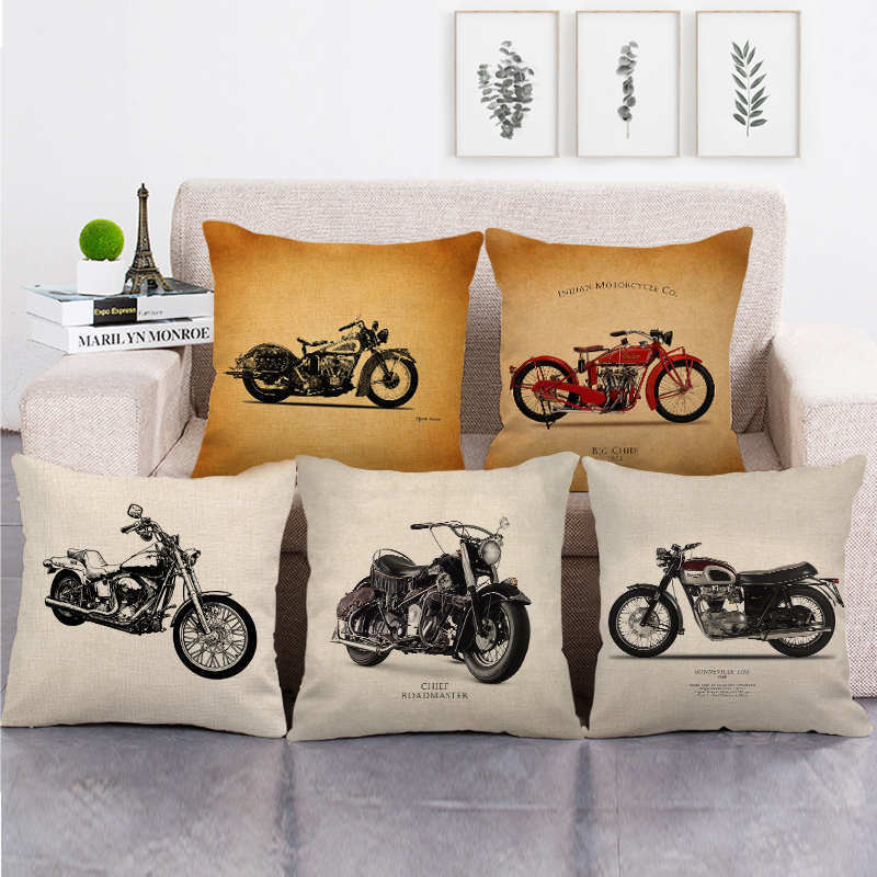Home Textiles Industry - รูปแบบรถจักรยานยนต์สไตล์อุตสาหกรรมย้อนยุคการพิมพ์ดิจิตอลหมอนตุ๊กตาสั้นสําหรับโซฟาเบาะรองนั่งสํานักงานของใช้ในบ้าน