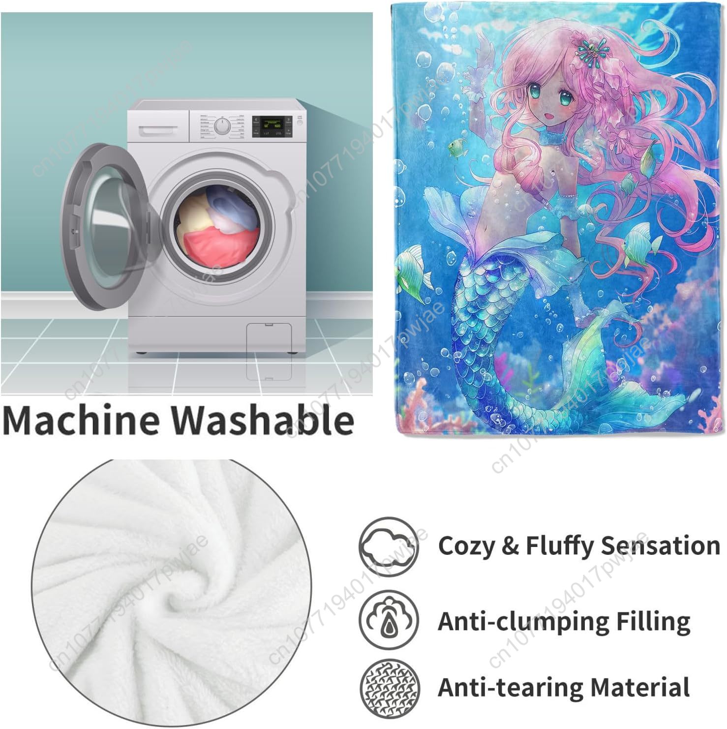 ผ้าห่มลายการ์ตูนนางเงือกน่ารัก - Home Textiles & Decorations บทวิจารณ์และราคา